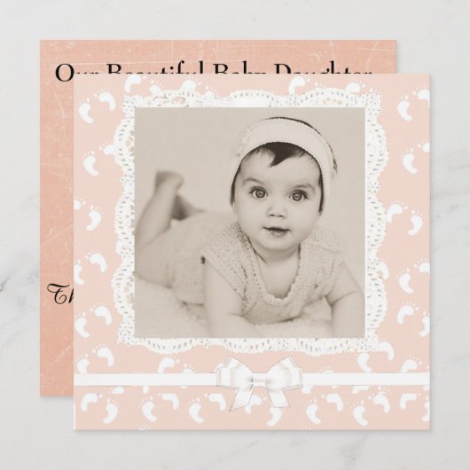 桃色のベビーガール誕生のお知らせ 案内状 (正面/裏面)