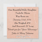 桃色のベビーガール誕生のお知らせ 案内状 (裏面)