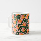 桃色の地紋。手描きの果物 コーヒーマグカップ (正面左)