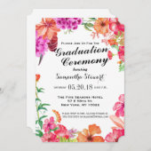 桃色の水彩庭園卒業式 招待状 (正面/裏面)