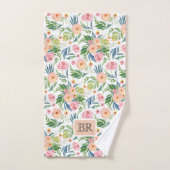 桃色の牡丹の模様 バスタオルセット (ハンドタオル)