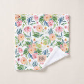 桃色の牡丹の模様 バスタオルセット (ウォッシュタオル)