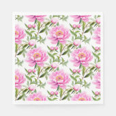 桃色の牡丹の花とセージ・グリーン離れ スタンダードランチョンナプキン (正面)
