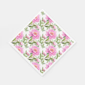 桃色の牡丹の花とセージ・グリーン離れ スタンダードランチョンナプキン (角)