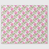 桃色の牡丹の花とセージ・グリーン離れ ラッピングペーパー (フラット)