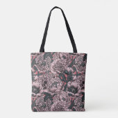 桃色の牡丹の花と蛾 トートバッグ (裏面)