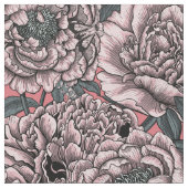 桃色の牡丹の花と蛾 ファブリック (クローズアップ)