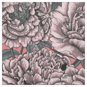 桃色の牡丹の花と蛾 ファブリック (見本)