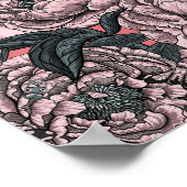 桃色の牡丹の花と蛾 ポスター (角)