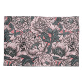 桃色の牡丹の花と蛾 枕カバー (裏面-左)