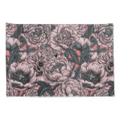 桃色の牡丹の花と蛾 枕カバー (裏面-右)