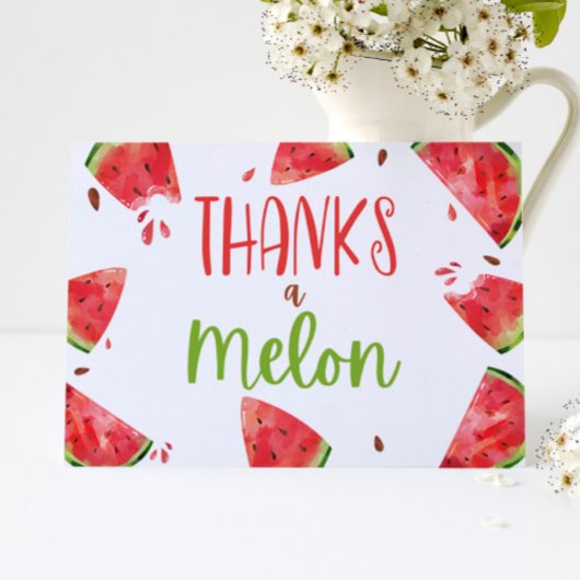 桃色の緑のスイカ感謝していをメロン サンキューカード