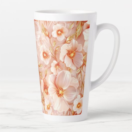 桃色の繊細な花 カフェラテマグ (右)