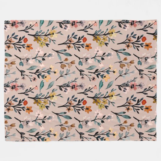 桃色の美エレガントしい野の花モダン フリースブランケット (正面(横))