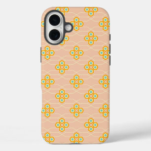 桃色の背景に六角形の花柄 iPhone 16 PLUSケース