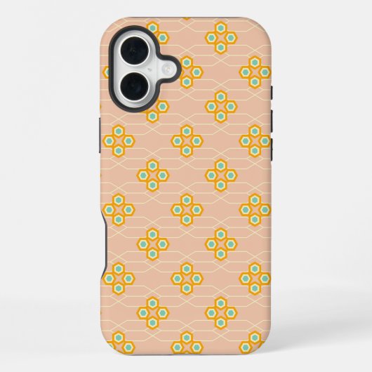 桃色の背景に六角形の花柄 iPhoneケース (裏面)