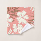 桃色の背景に熱帯の花 バスタオルセット (ウォッシュタオル)