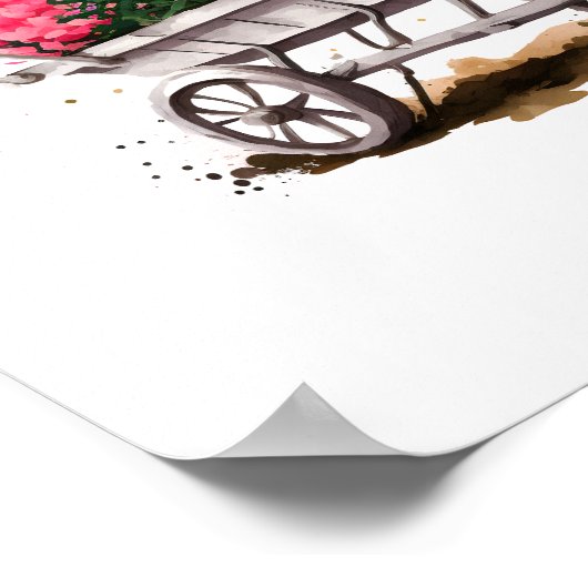 桃色の花と白いホイールバレル緑 ポスター (角)