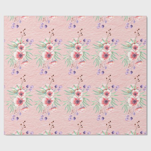 桃色の花のペーパークラフト（桃の粗いテクスチャ紙） ラッピングペーパー (フラット)