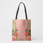 桃色の花の水彩画 トートバッグ (正面)