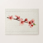 桃色の花の水色絵画の ジグソーパズル (横)
