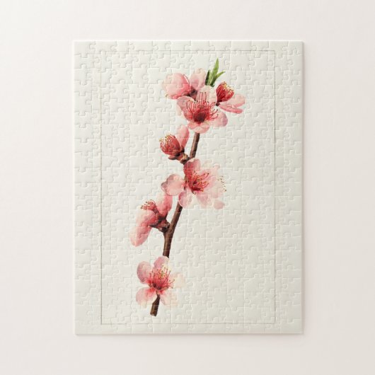 桃色の花の水色絵画の ジグソーパズル (縦)