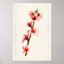 桃色の花の水色絵画の ポスター