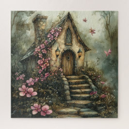 桃色の花を咲かせるおとぎ話のコテージ ジグソーパズル