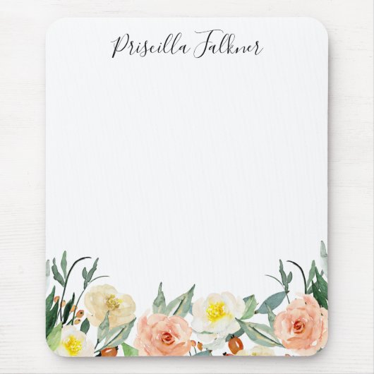 桃色の花ガーリーモノグラムの マウスパッド (正面)