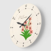 桃色の花 ラージ壁時計 (傾斜)