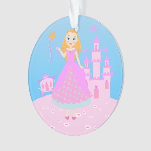 桃色の誕生日パーティーのおとぎ話プリンセス オーナメント (正面)