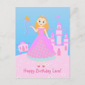 桃色の誕生日パーティーのおとぎ話プリンセス ポストカード (正面)