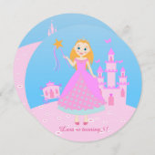 桃色の誕生日パーティーのおとぎ話プリンセス 招待状 (正面/裏面)