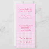 桃色の誕生日パーティーのおとぎ話プリンセス 招待状 (裏面)