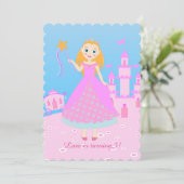桃色の誕生日パーティーのおとぎ話プリンセス 招待状 (スタンド正面)