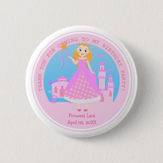 桃色の誕生日パーティーのおとぎ話プリンセス 缶バッジ (正面)