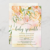 桃色の金ゴールドの水彩画の花柄|のベビーは振りかけます 招待状 (正面/裏面)