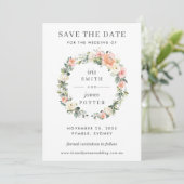 桃色アイボリー ピンクの花の結婚式 Save the Date カード (スタンド正面)