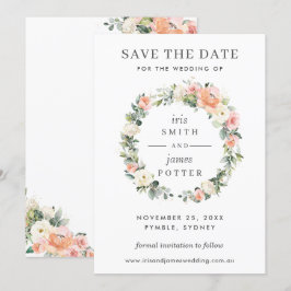 桃色アイボリー ピンクの花の結婚式 Save the Date カード