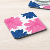 桃色インディゴブルーの水彩花 コースター (左側)