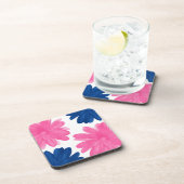 桃色インディゴブルーの水彩花 コースター (右側)