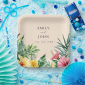 桃色エレガント熱帯花結婚の花 ペーパープレート (パーティー)