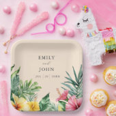 桃色エレガント熱帯花結婚の花 ペーパープレート (パーティー)