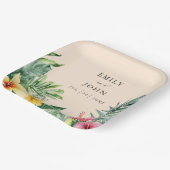 桃色エレガント熱帯花結婚の花 ペーパープレート (傾斜あり)