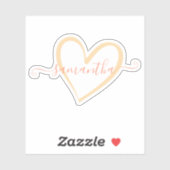 桃色ピンクのカリグラフィー名前ハート シール (シート)