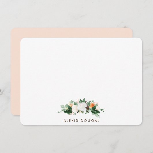 桃色フローラパーソナライズされた具 ノートカード (正面/裏面)