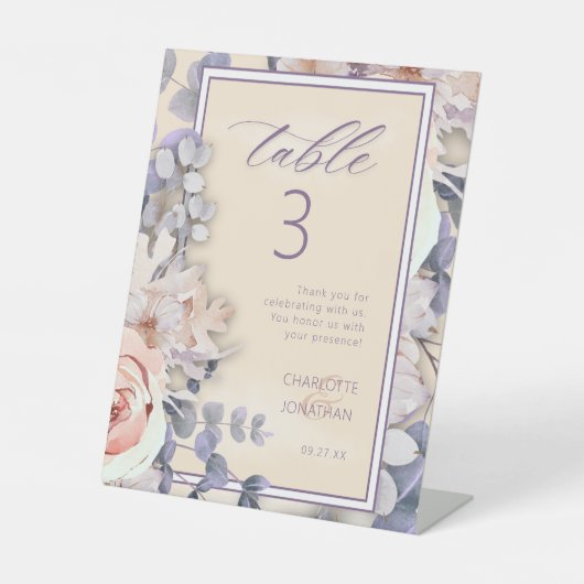 桃色フローラ結婚のテーブル番号 台座サイン (正面)