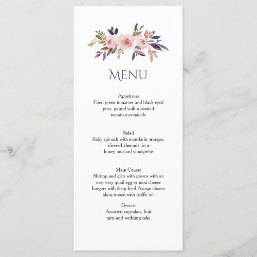 桃色ラベンダーパープルワイルドフラワーメニューカード メニュー (正面)