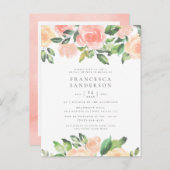 桃色彩の鮮やかバラ|モダンブライダルシャワー インビテーションポストカード (正面/裏面)