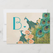 桃色珊瑚杏色牡丹鳥籠孔雀結婚式 招待状 (裏面)